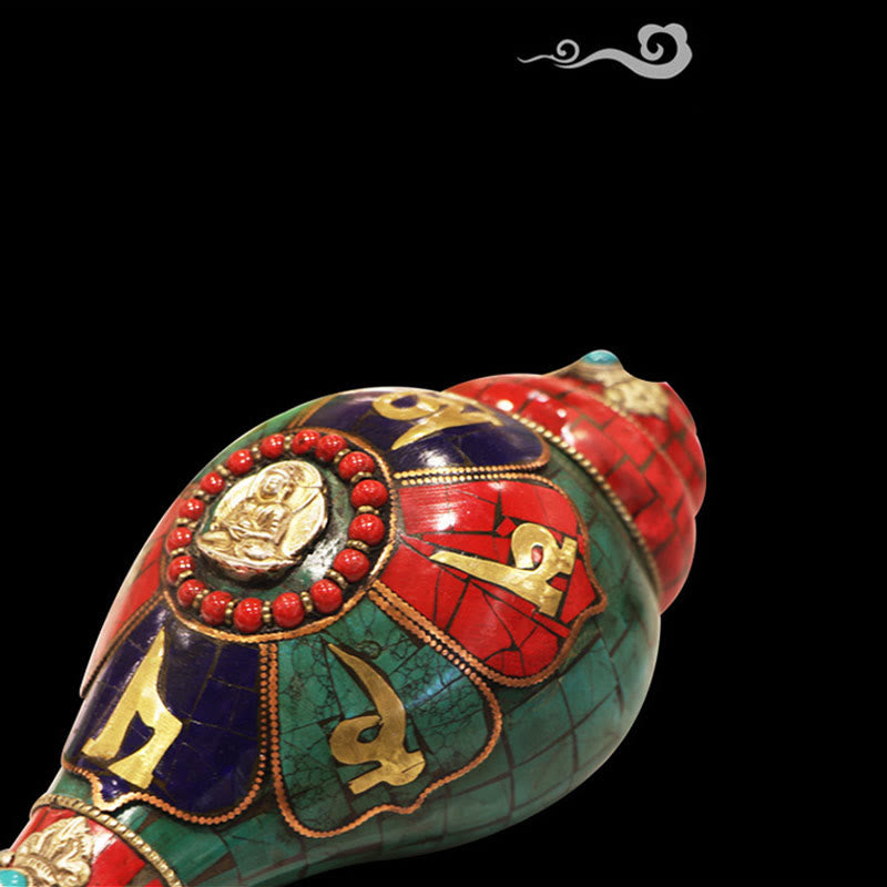 Tibetan Handmade Shankha Om Mani Padme Hum Buddha Conch Shell Lucky Decoration - Image 7