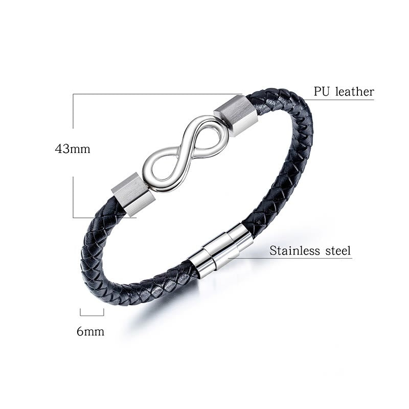 Endless Knot Titanium Steel Infinity Leather Weave Balance Bracelet - Image 14