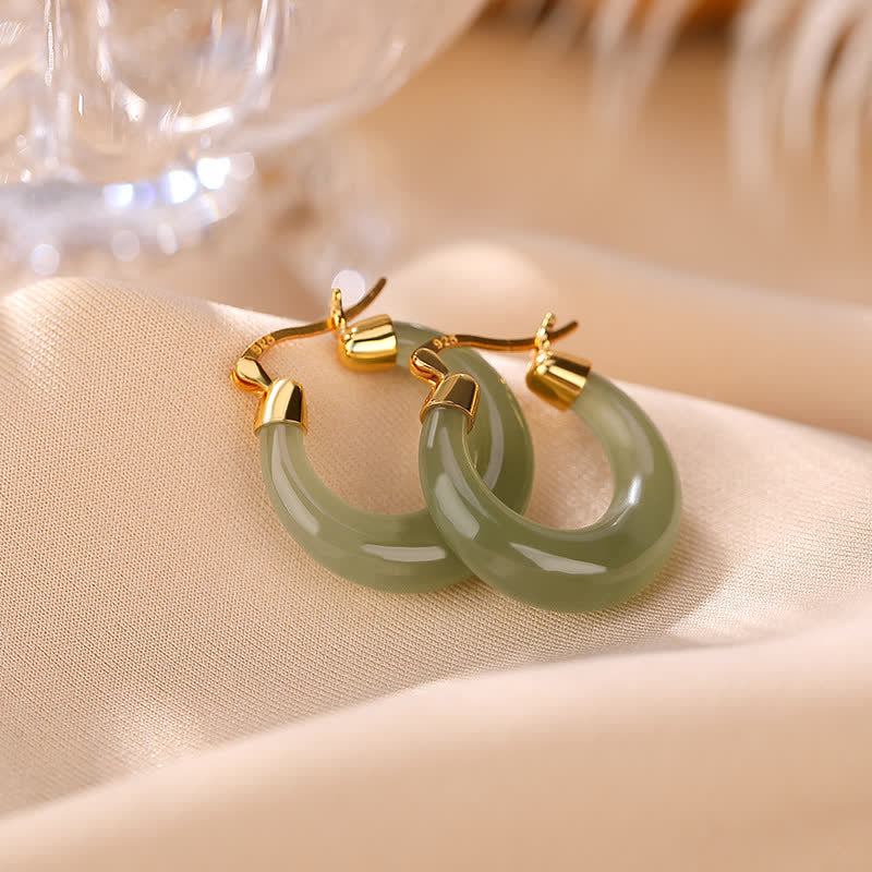Round Jade Cyan Jade Prosperity Luck Drop Earrings - Image 9
