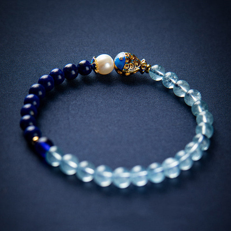 Natural Aquamarine Lazurite Fish Healing Bracelet