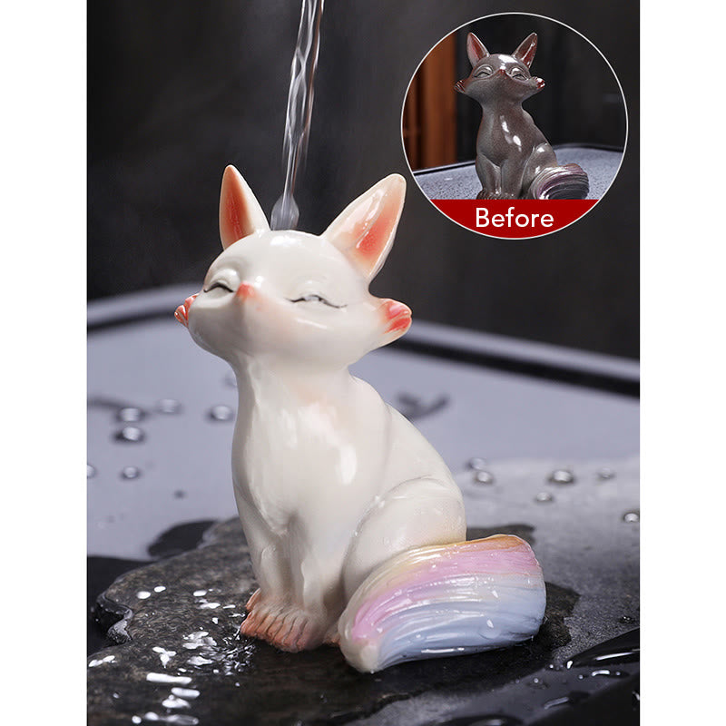 Color Changing Small Cute Fox Tea Pet Resin Home Figurine Decoration - Image 8