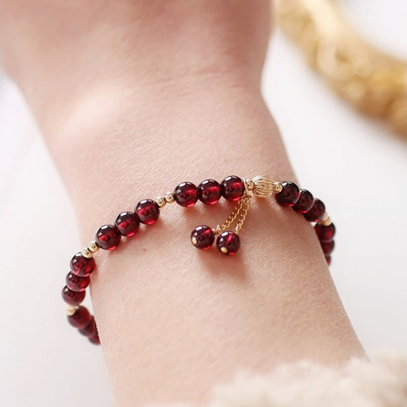 14K Gold Plated Alloy Natural Garnet Calm Bracelet - Image 9