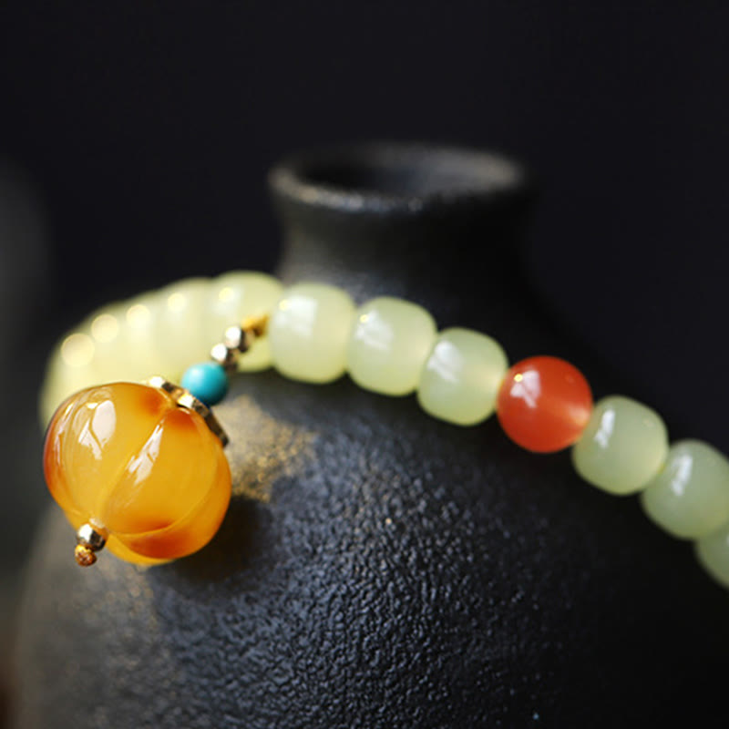 Natural Hetian Jade Pumpkin Amber Red Agate Crystal Prosperity Bracelet - Image 10