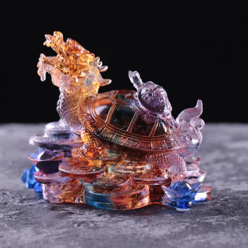Feng Shui Dragon Turtle Coins Handmade Liuli Crystal Luck Art Piece Home Office Decoration - Image 7