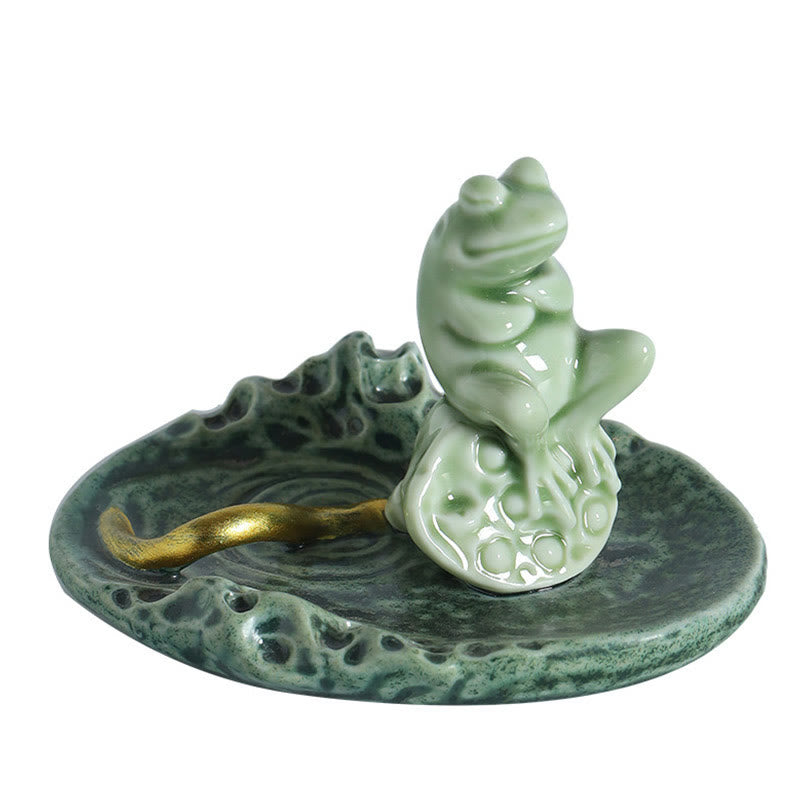 Leaf Meditation Frog Pattern Healing Ceramic Incense Burner Decoration - Image 21