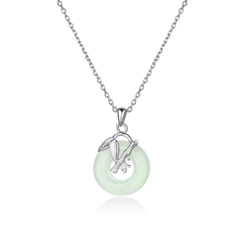 925 Sterling Silver Hetian Jade Bamboo Leaf Peace Buckle Prosperity Necklace Pendant - Image 7