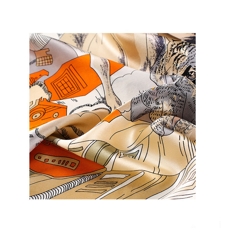 Oil Painting City Snow Scene Castle Lotus 100% Mulberry Silk Neck Hair Scarf - Image 12