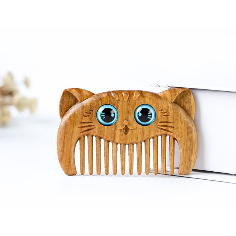 Simple Cat Pattern Green Sandalwood Cure Portable Comb - Image 4