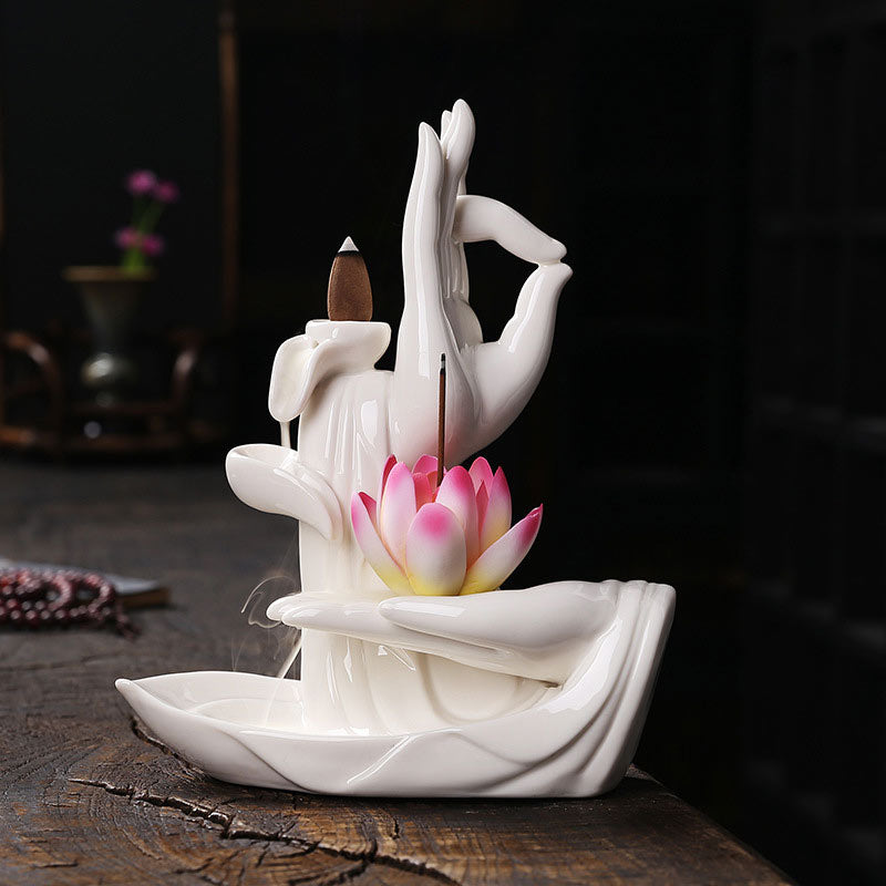 Buddha StonesTibetan Lotus Blessing Incense Burner Decoration - Image 11