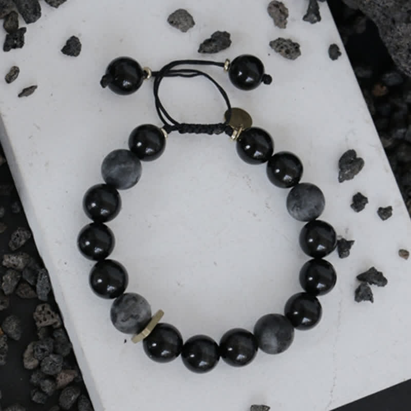 Black Obsidian Black Glitter Stone Purification Bracelet - Image 12