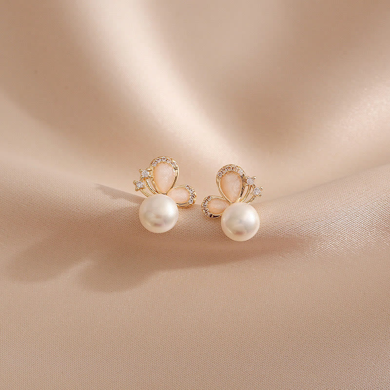 18k Gold Plated Pearl Butterfly Love Freedom Stud Earrings - Image 3