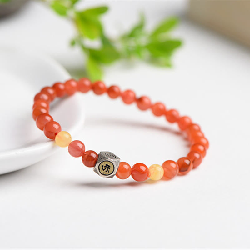 925 Sterling Silver Chinese Zodiac Natal Buddha Amulet Red Agate Amber Self-acceptance Bracelet