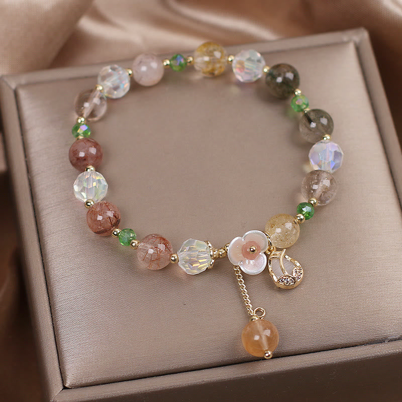 Strawberry Quartz Rutilated Quartz Fluorite Flower Healing Bracelet - Image 15