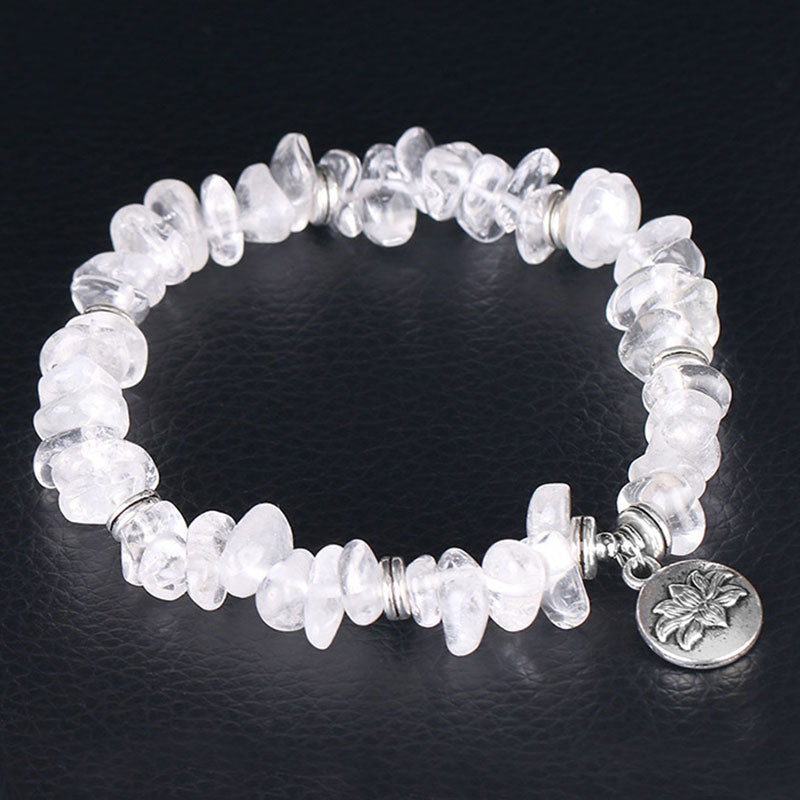 Natural White Crystal Lotus Healing Bracelet