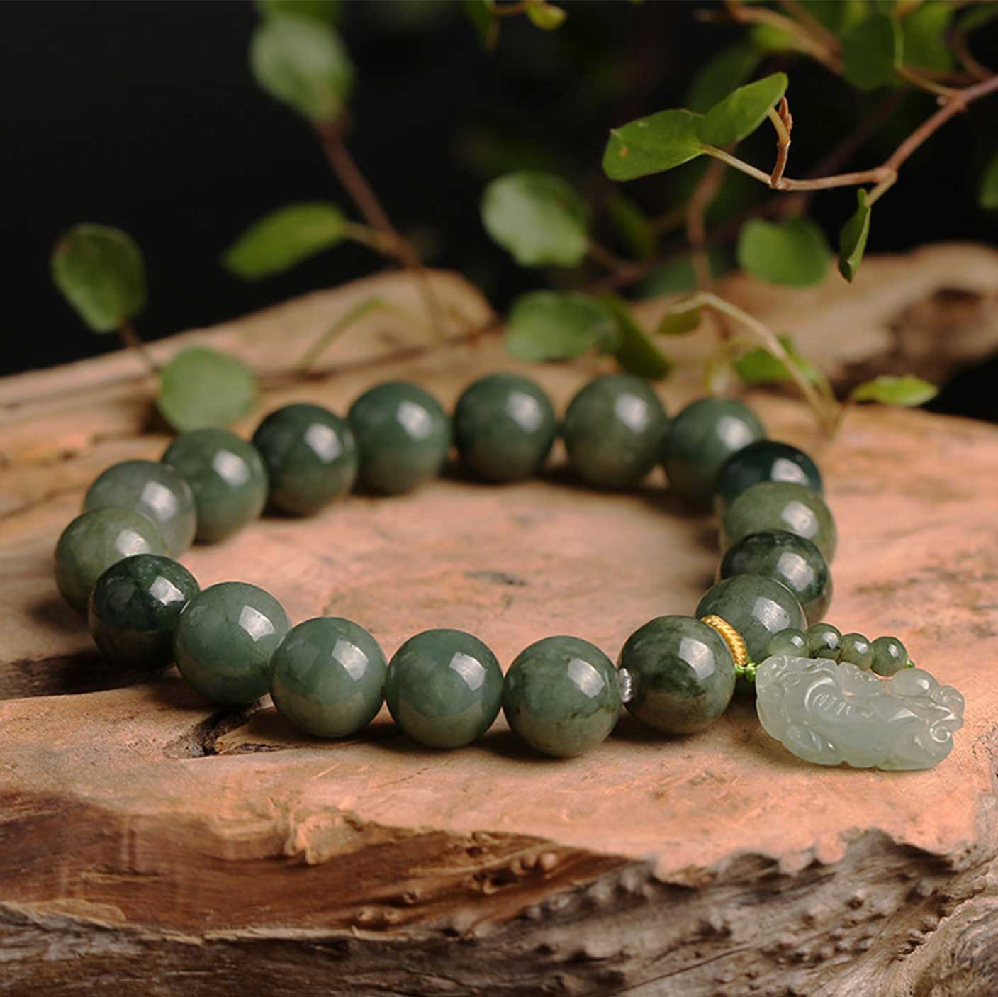 Green Jade Bracelet with Pixiu - Invite Wealth & Calming Energies - Image 3