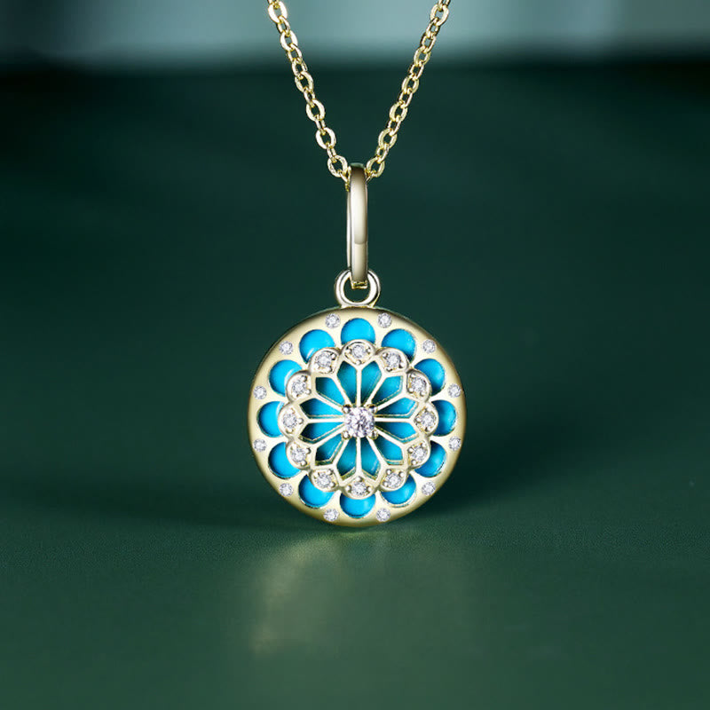 925 Sterling Silver Round Turquoise Zircon Protection Strength Necklace Pendant