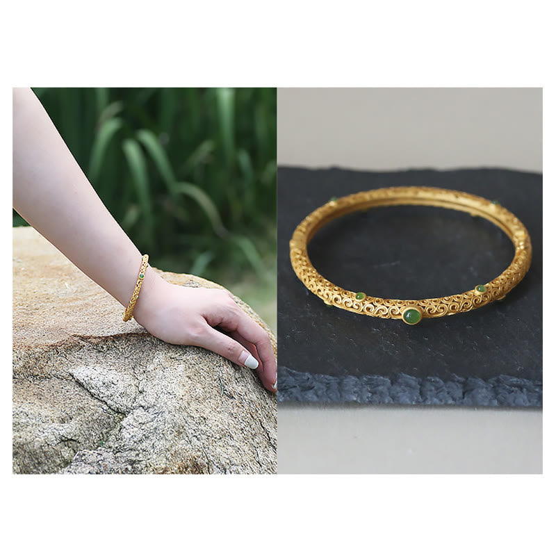 Cyan Jade Copper Auspicious Clouds Calm Healing Bracelet Bangle - Image 13