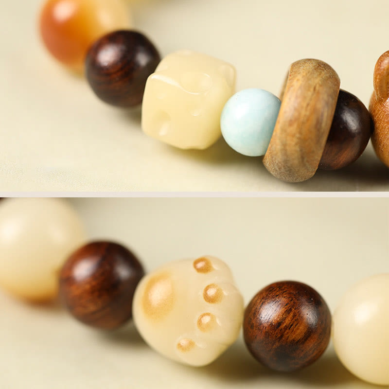 Natural Bodhi Seed Sandalwood Lucky Cute Cat Head Paw Claw Peace Bracelet - Image 5