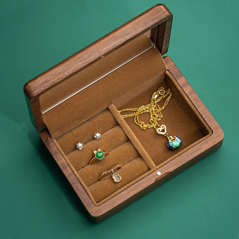 Vintage Handmade Black Walnut Wood Jewelry Storage Box With Mirror - Image 18