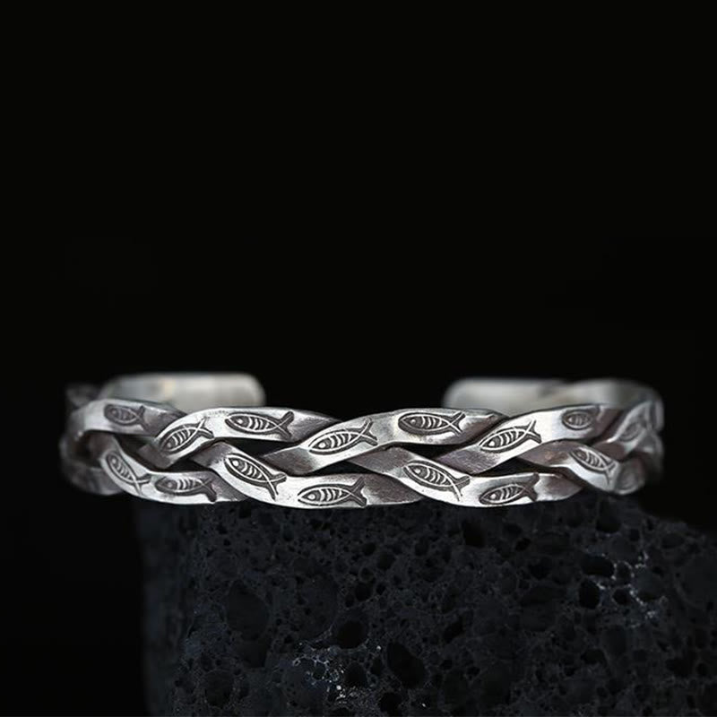 Koi Fish Twisted Design Luck Wealth Cuff Bracelet Bangle - Image 10