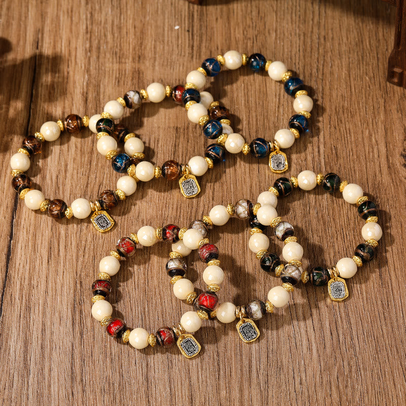 Tibetan Zakiram Goddess of Wealth Charm Liuli Glass Incense Ash Porcelain Bead Protection Bracelet - Image 21