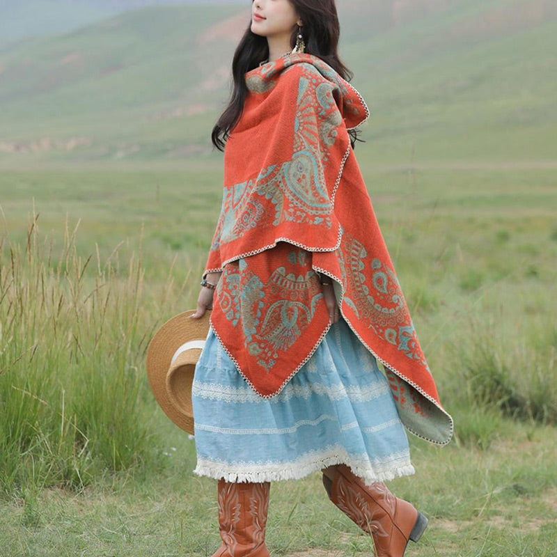 Tibetan Shawl Simple Pattern Winter Cozy Travel Scarf Wrap - Image 7