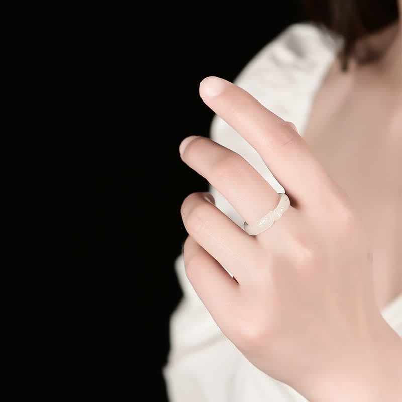 Hetian White Jade Cyan Jade Koi Fish Success Luck Ring - Image 6