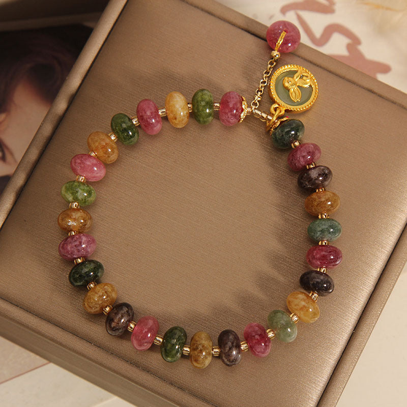 Natural Colorful Tourmaline Cute Rabbit Charm Positive Bracelet - Image 4