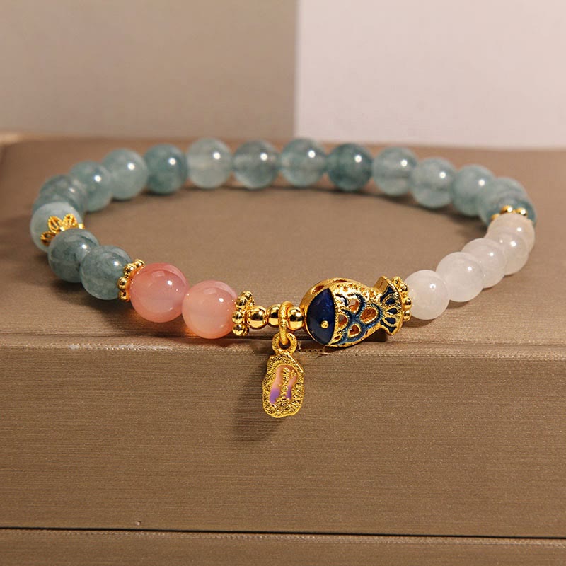 Jade Yanyuan Agate White Jade Koi Fish Scripture Charm Luck Bracelet