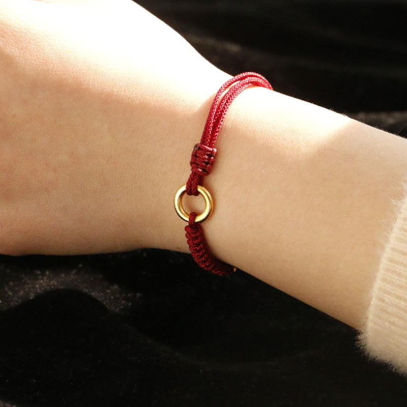 Alloy Peace Buckle Luck Red String Bracelet - Image 4