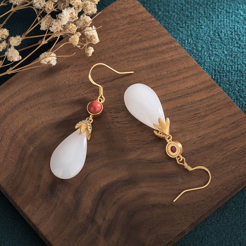 FengShui White Jade Luck Drop Earrings - Image 11