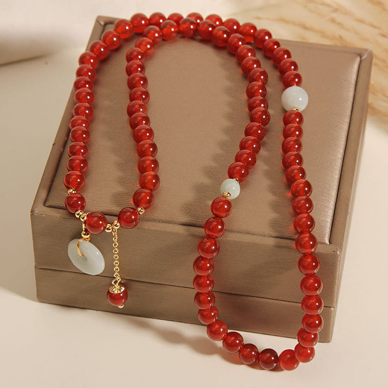 Natural Red Agate Jade Peace Buckle Calm Triple Wrap Bracelet - Image 6