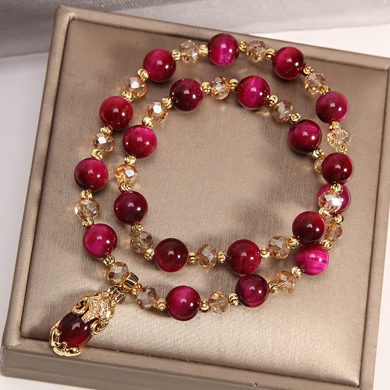 Tiger Eye Pixiu Fox Money Bag Protection Self Confidence Double Wrap Bracelet - Image 5