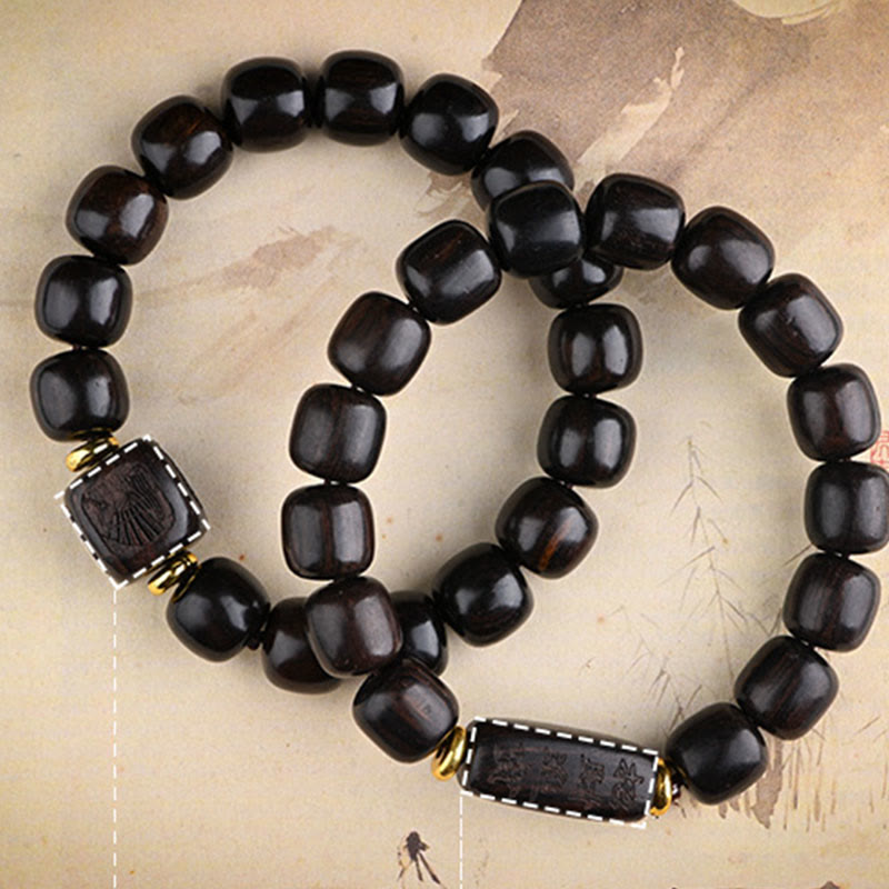 Tibetan Ebony Wood Barrel Beads Lucky And Treasure Balance Bracelet - Image 18