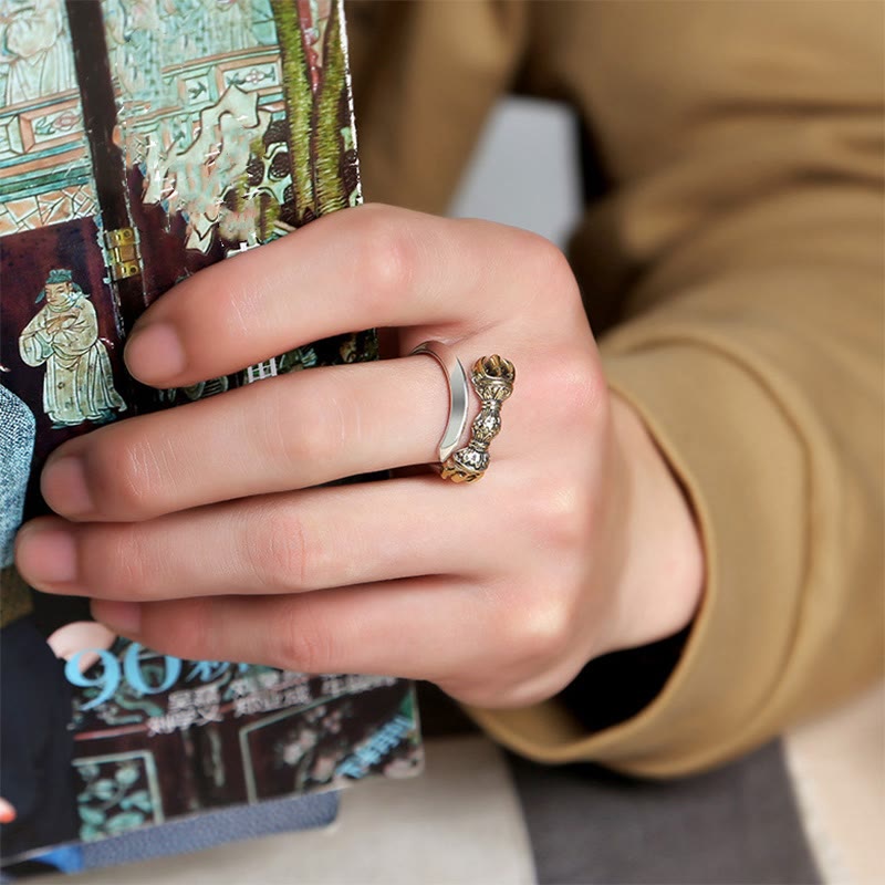 Tibetan Dorje Vajra Engraved Design Copper Luck Wealth Adjustable Ring - Image 7