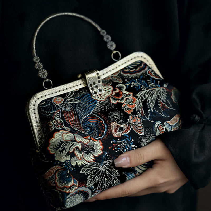 Butterfly Flowers Metal Handle Handbag - Image 11