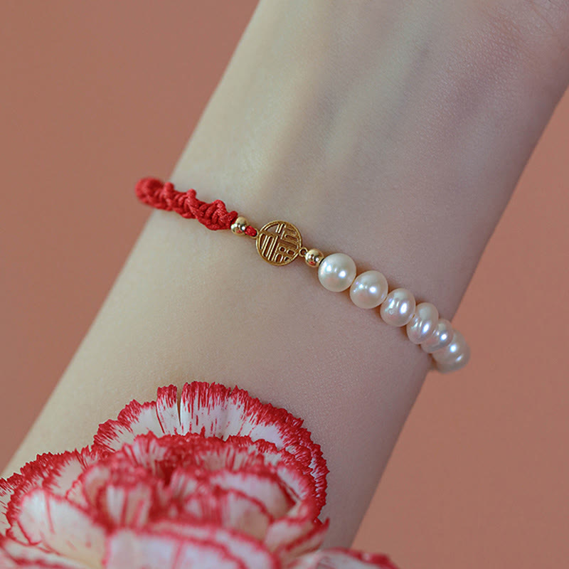 14K Gold Plated Pearl Bead Luck Protection Braid Red String Bracelet - Image 15
