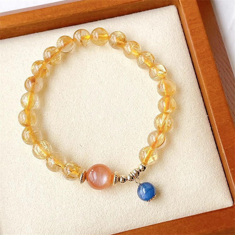 Natural Gold Rutilated Quartz Sun Stone Kyanite Wealth Bracelet