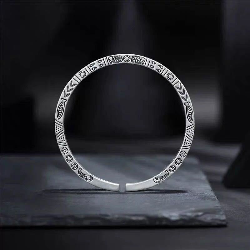 Koi Fish Elephant Sun Totem Luck Wealth Cuff Bracelet Bangle