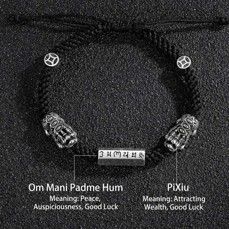 Double PiXiu Feng Shui Copper Coin Om Mani Padme Hum String Bracelet - Image 15