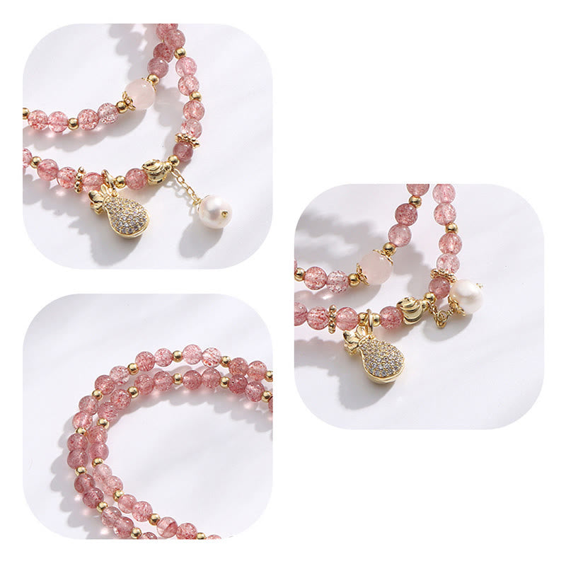 Strawberry Quartz Money Bag Positive Charm Double Wrap Bracelet - Image 9