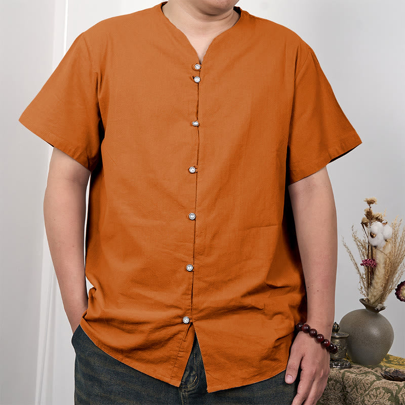 Men's Short Sleeve Button Down Cotton Linen Shirt - Image 3