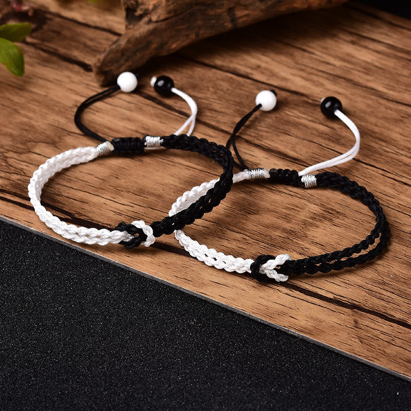 Handmade Black White Rope Braided Healing Bracelet