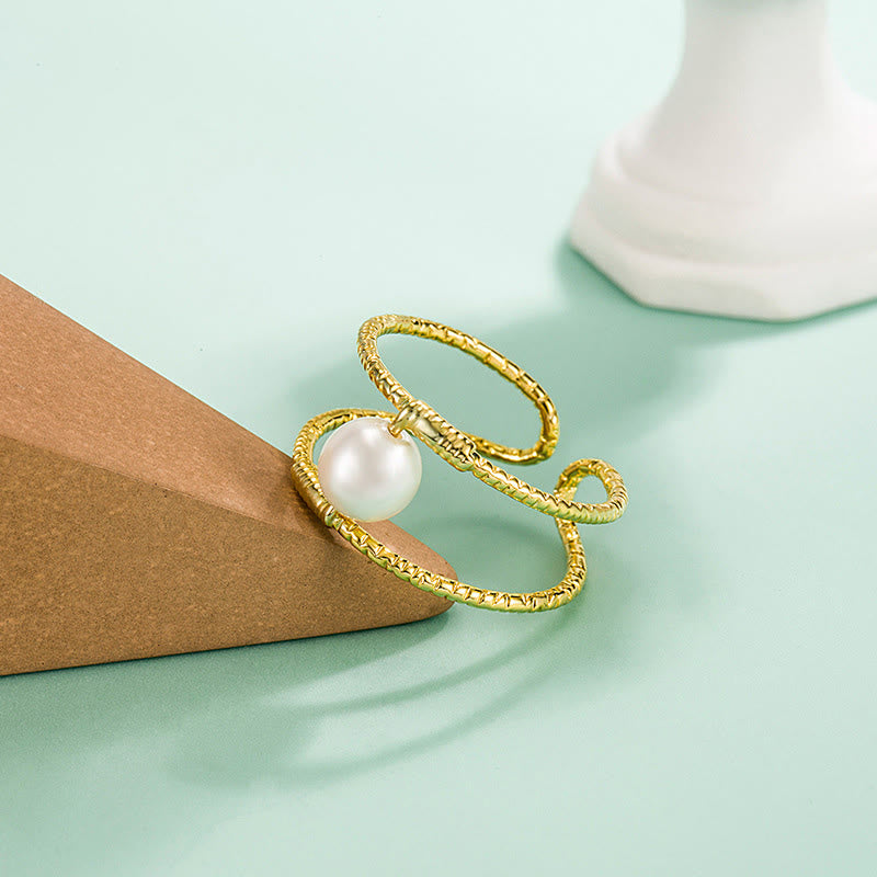 Round Jade Pearl Bead Double Layer Copper Luck Adjustable Ring - Image 9