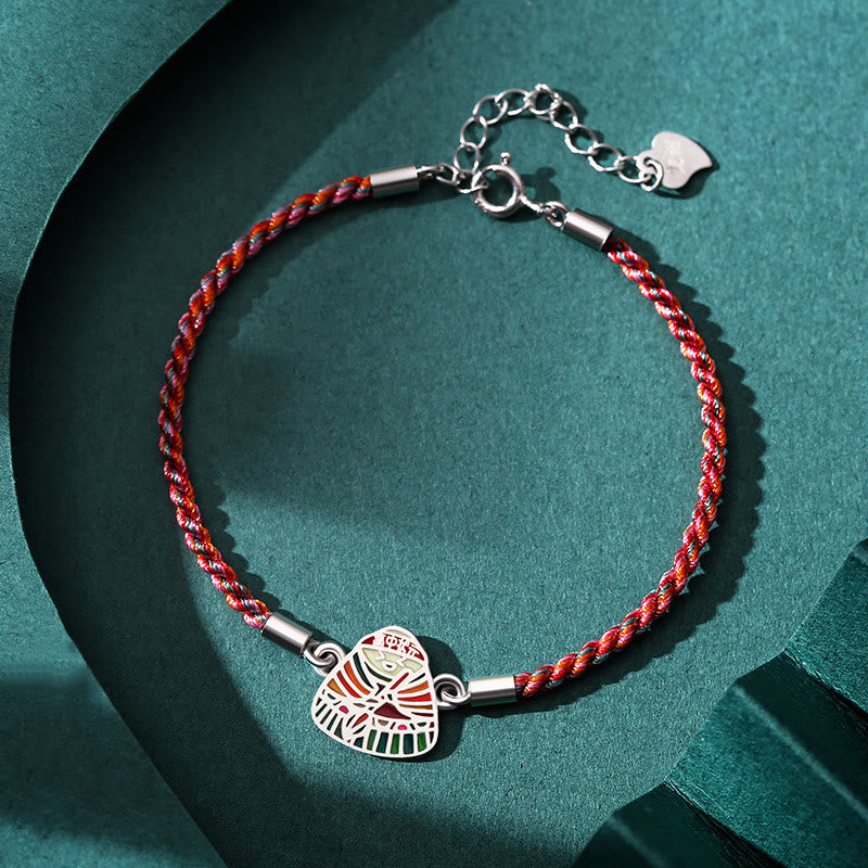 925 Sterling Silver Zongzi Pattern Luck Multicolored Handcrafted Bracelet