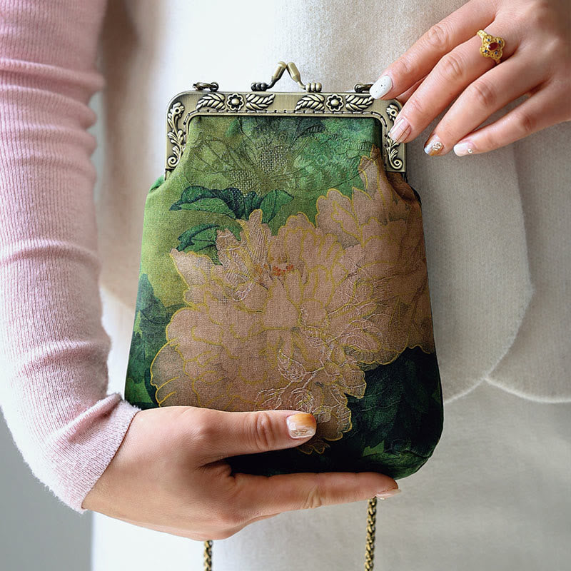 Small Green Peony Butterfly Metal Chain Crossbody Bag Shoulder Bag Cellphone Bag - Image 7