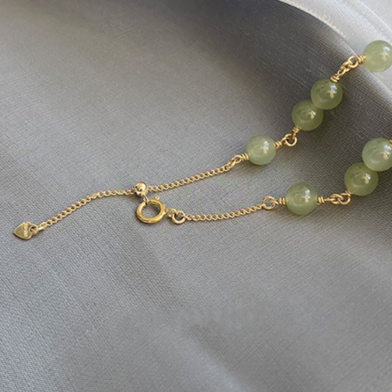 14k Gold Plated Hetian Jade Beaded Prosperity Chain Bracelet - Image 4