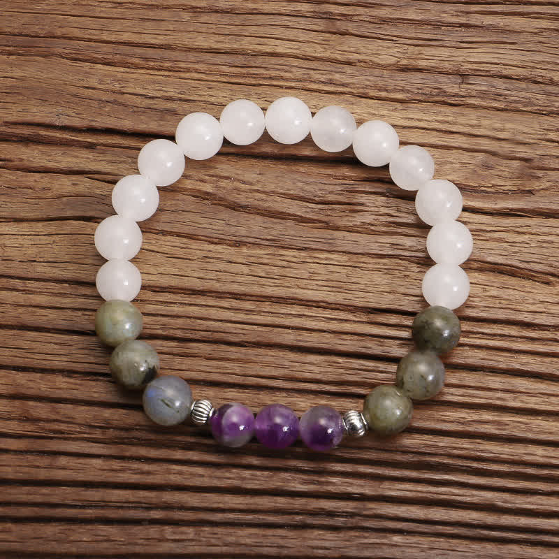 108 Mala Beads White Agate Amethyst Black Glitter Stone Protection Bracelet - Image 4