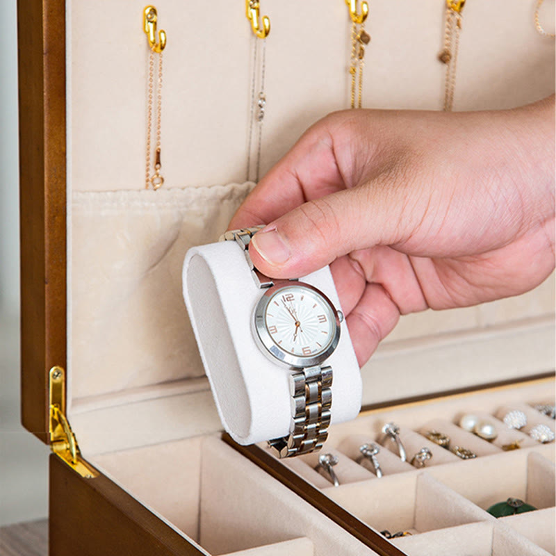 Vintage Wooden Jewelry Box Two-Layer Solid Wood Jewelry Storage Box - Image 7