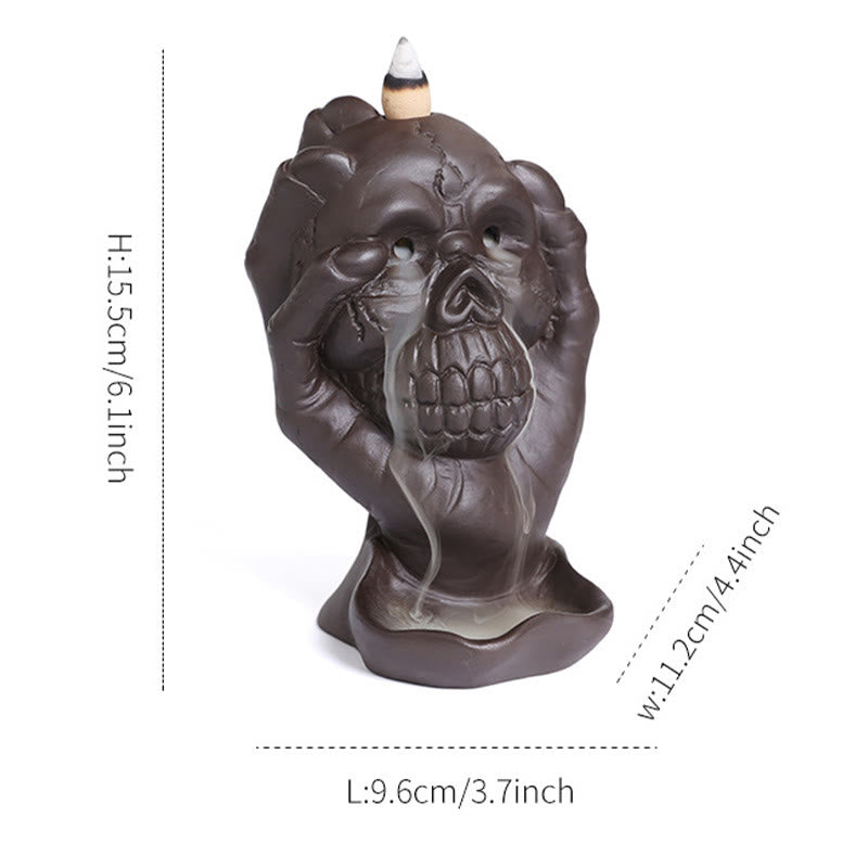Halloween Skull With Ghost Hand Purple Clay Spiritual Incense Burner Decoration - Image 11